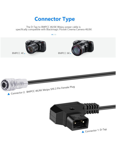 Cable de Alimentación D-Tap a BMPCC 4K/6K Weipu 40-127 cm