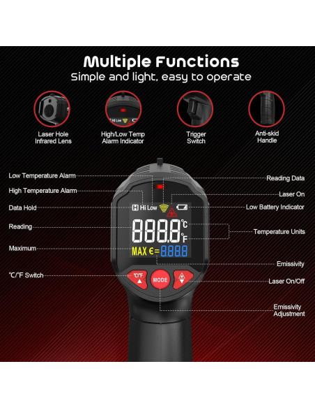 Pistola Termómetro Infrarrojo SQECH SIT600 -50C a 600C