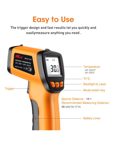 Pistola Termómetro Infrarrojo XRCLIF -50C a 550C LCD