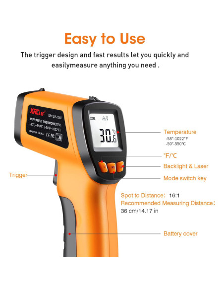 Pistola Termómetro Infrarrojo XRCLIF -50C a 550C LCD
