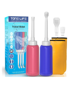 Bidet Portátil 2PCS TONELIFE 500ml Azul y Rosa con Boquillas
