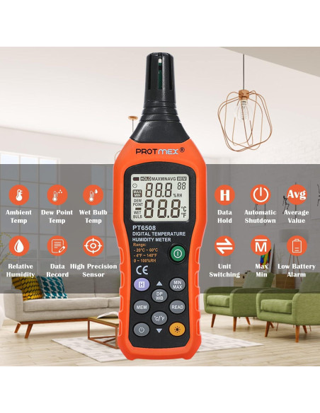 Medidor Digital de Temperatura y Humedad Protmex PT6508