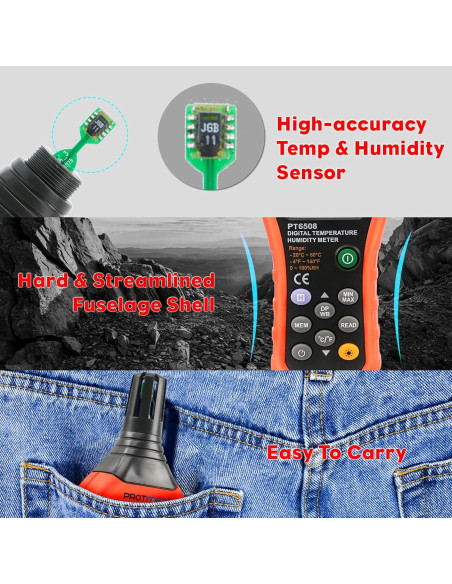 Medidor Digital de Temperatura y Humedad Protmex PT6508