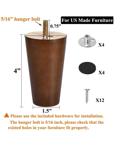 Patas de Madera AORYVIC 10 cm Color Marrón - Paquete de 4