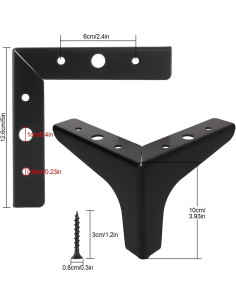 Juego de 12 Piernas de Muebles Acrux7 10.16 cm Metal Negro 2