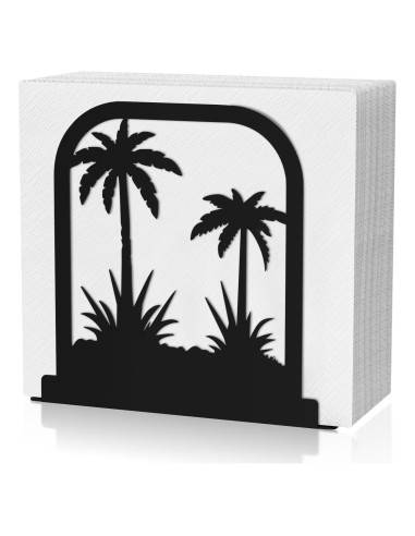 Soporte de Servilletas de Metal Negro con Diseño de Árbol de Coco