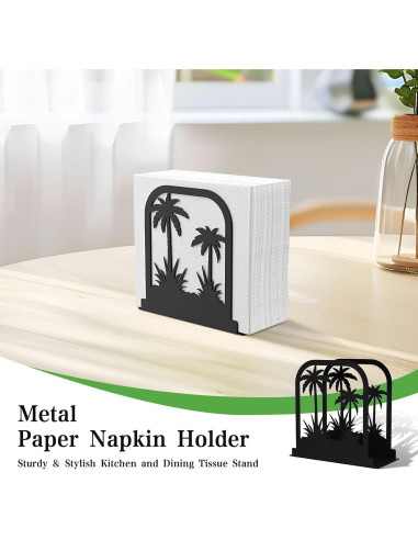 Soporte de Servilletas de Metal Negro con Diseño de Árbol de Coco