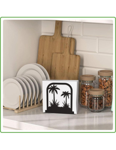 Soporte de Servilletas de Metal Negro con Diseño de Árbol de Coco