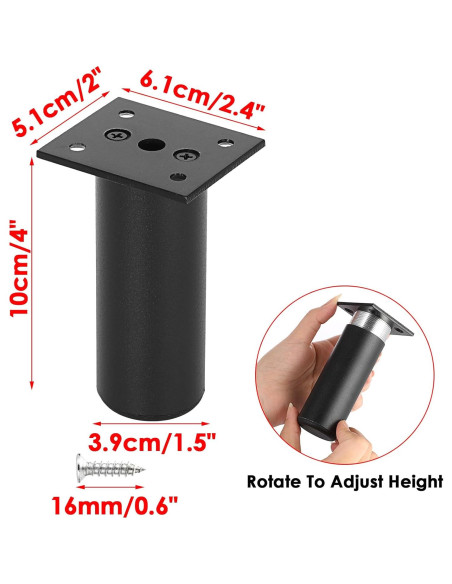 Patas de Mueble Ajustables Sumnacon 4 Pcs 10cm Aluminio Negro