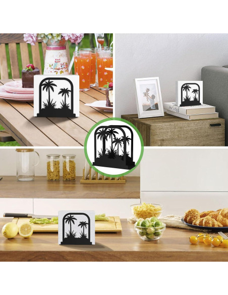 Soporte de Servilletas de Metal Negro con Diseño de Árbol de Coco