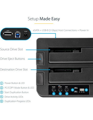 Duplicador de Disco Duro StarTech.com 2 Bahías USB 3.0 eSATA