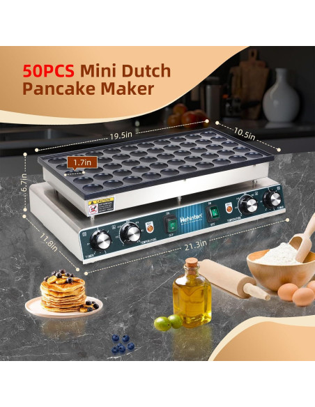 Hehinton Mini Maker de Pancakes 50 Agujeros 1700W Antiadherente