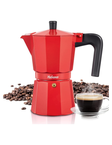 Cafetera Moka Yabano 3 Tazas Aluminio Rojo para Espresso