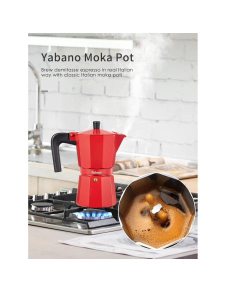 Cafetera Moka Yabano 3 Tazas Aluminio Rojo para Espresso