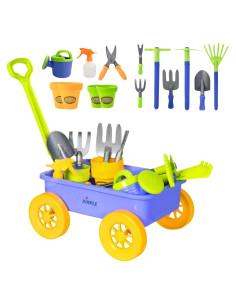 Carrito de Jardín Dimple DCN12752 con 15 Herramientas para Niños