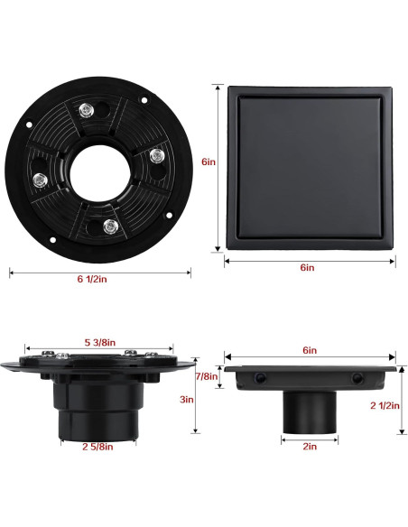 Desagüe de Ducha SaniteModar 15x15 cm Acero Inoxidable Negro Mate