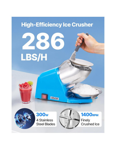 Máquina Trituradora de Hielo VEVOR 130kg/h 300W Azul
