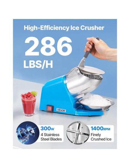 Máquina Trituradora de Hielo VEVOR 130kg/h 300W Azul