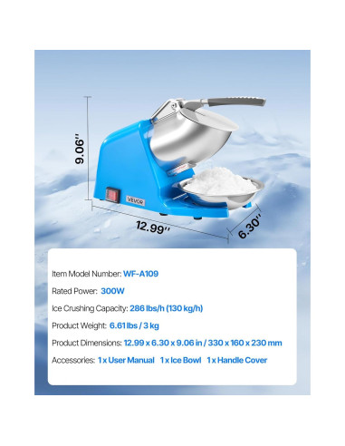 Máquina Trituradora de Hielo VEVOR 130kg/h 300W Azul