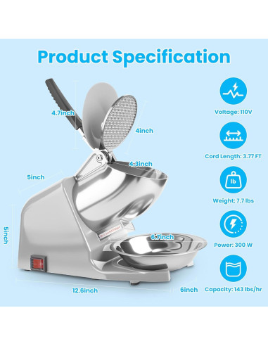 Trituradora de Hielo Eléctrica Shcazhcx 65 kg/h Doble Cuchilla
