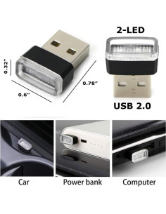 Kit de Iluminación LED Interior USB iJDMTOY Azul 2 LEDs 2