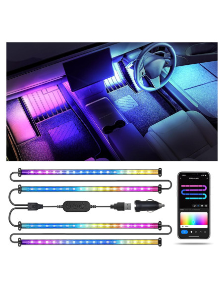 Luces LED interiores para coche SUNLINKCO RGB+IC 72 LED