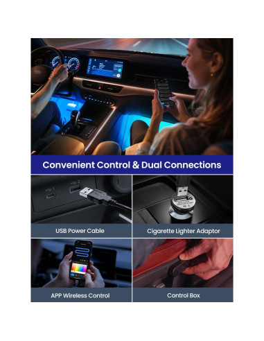 Luces LED interiores para coche SUNLINKCO RGB+IC 72 LED