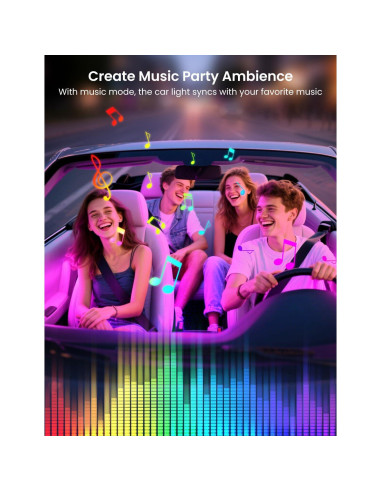 Luces LED interiores para coche SUNLINKCO RGB+IC 72 LED