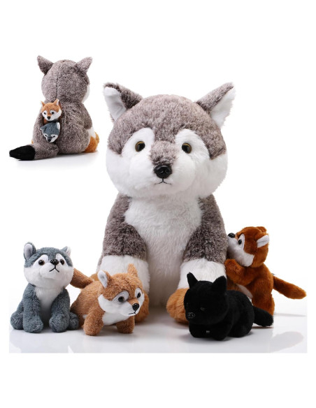 Peluches Lobo Lenwen 5 Piezas - 1 Grande 4 Pequeños