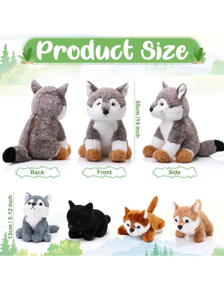 Peluches Lobo Lenwen 5 Piezas - 1 Grande 4 Pequeños