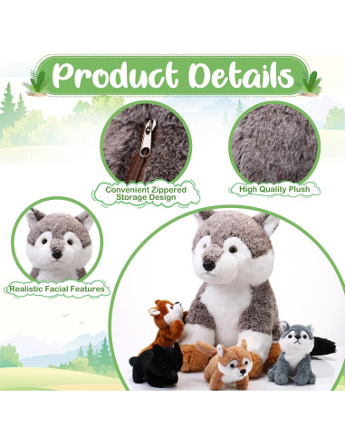 Peluches Lobo Lenwen 5 Piezas - 1 Grande 4 Pequeños