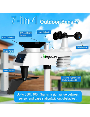 Estación Meteorológica WiFi Urageuxy 7-en-1 con Pantalla 21.5 cm