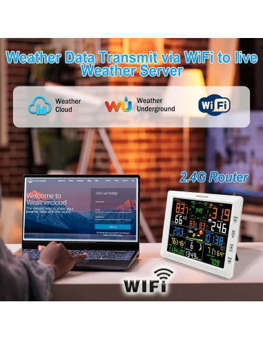 Estación Meteorológica WiFi Urageuxy 7-en-1 con Pantalla 21.5 cm