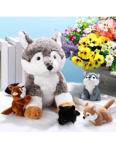 Peluches Lobo Lenwen 5 Piezas - 1 Grande 4 Pequeños