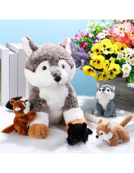Peluches Lobo Lenwen 5 Piezas - 1 Grande 4 Pequeños