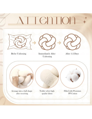 2 Almohadas Redondas con Nudos Beeveer 30 cm Terciopelo Blanco