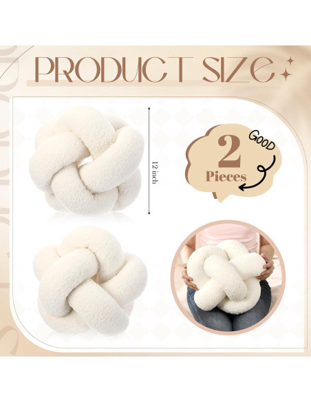 2 Almohadas Redondas con Nudos Beeveer 30 cm Terciopelo Blanco