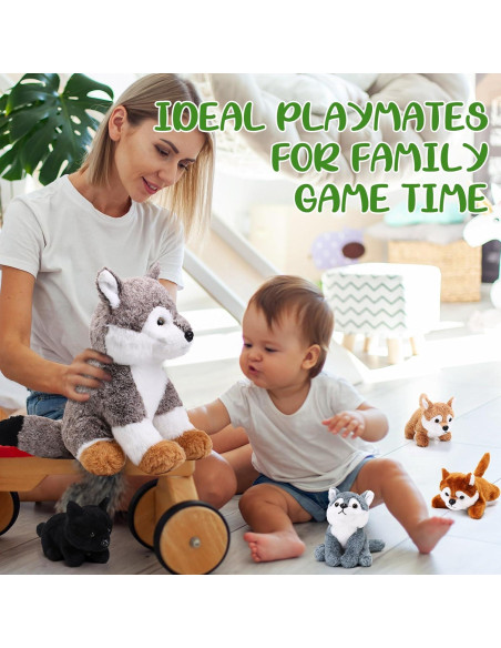 Peluches Lobo Lenwen 5 Piezas - 1 Grande 4 Pequeños
