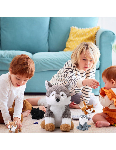 Peluches Lobo Lenwen 5 Piezas - 1 Grande 4 Pequeños