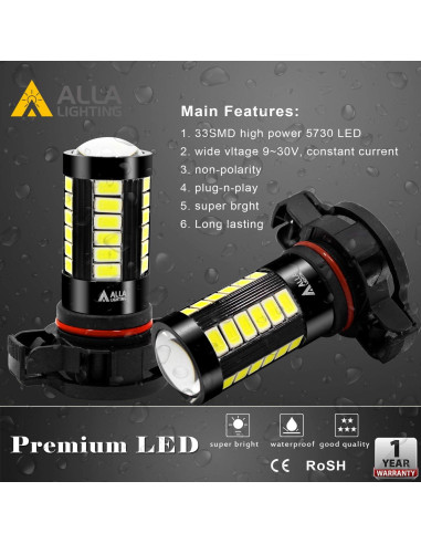 Bombillas de Luz de Niebla LED Alla 2504 PSX24W 6000K 2800Lms (Juego de 2)