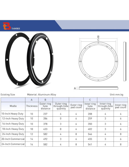 Base Giratoria Lazy Susan TamBee 20 Pulgadas 204 kg Negro