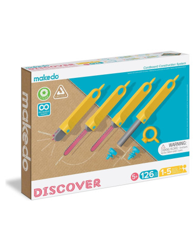 Makedo Caja de Herramientas de Cartón 126 Piezas para Niños 4-13 Años