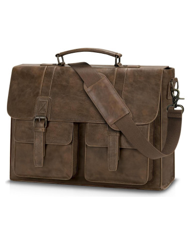 Bolsa Mensajera de Cuero RAINSMORE 15.6" Impermeable Marrón