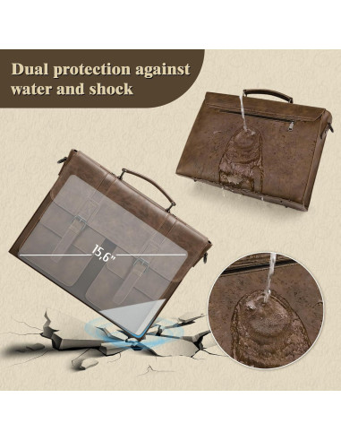 Bolsa Mensajera de Cuero RAINSMORE 15.6" Impermeable Marrón