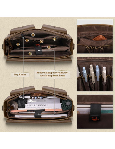 Bolsa Mensajera de Cuero RAINSMORE 15.6" Impermeable Marrón
