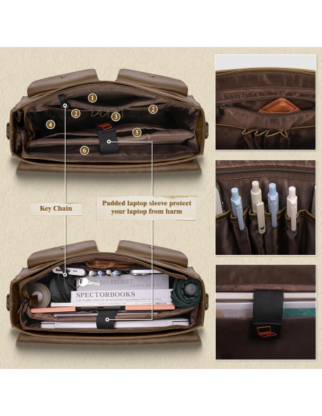Bolsa Mensajera de Cuero RAINSMORE 15.6" Impermeable Marrón