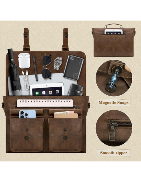 Bolsa Mensajera de Cuero RAINSMORE 15.6" Impermeable Marrón