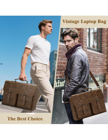 Bolsa Mensajera de Cuero RAINSMORE 15.6" Impermeable Marrón