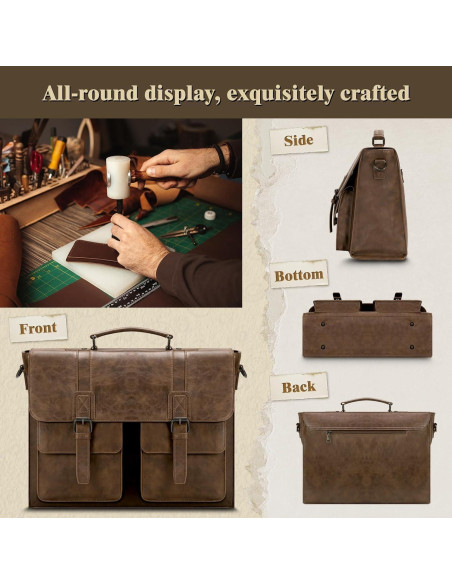 Bolsa Mensajera de Cuero RAINSMORE 15.6" Impermeable Marrón