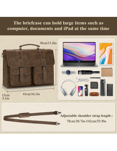 Bolsa Mensajera de Cuero RAINSMORE 15.6" Impermeable Marrón